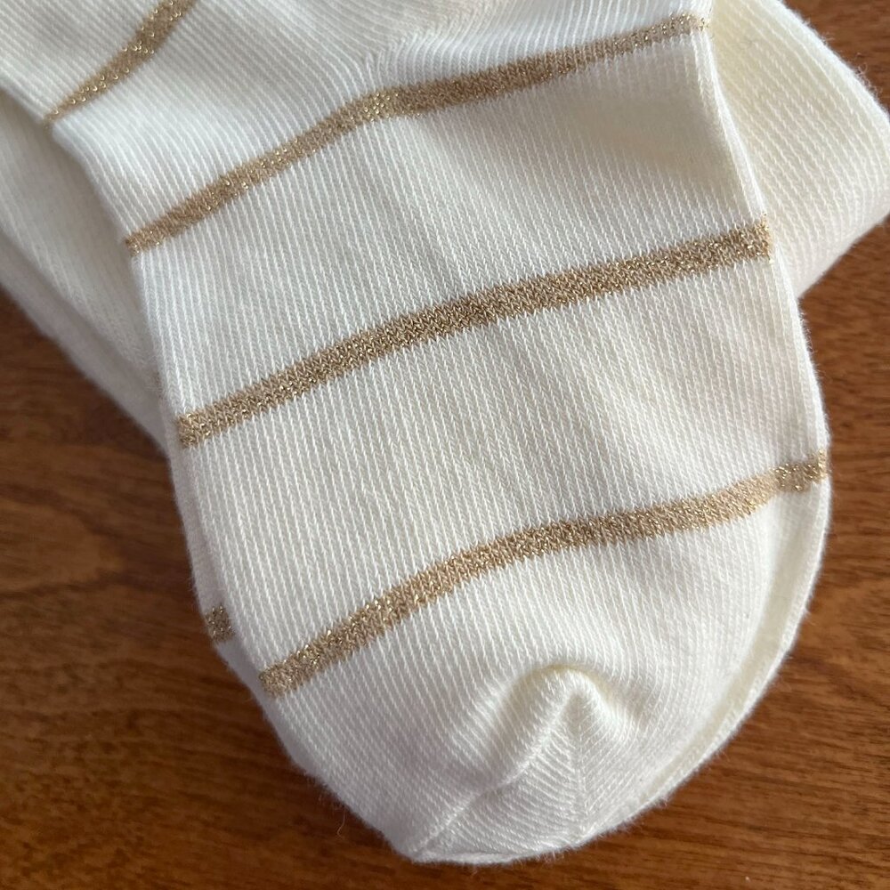 Lands' End ivory and gold stripe tights S NWOT - Picture 3 of 5